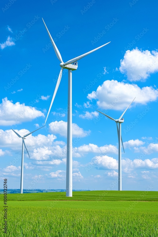 Renewable energy background with wind turbines and solar panels. Generative stock. Renewable energy background with wind turbines and solar panels. Generative stock.