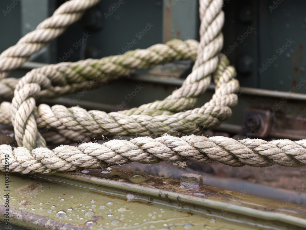 This close up reveals the impressive strength and durability of yacht rope showcasing its intricate weave and resilience against elements during maritime adventures. This close up reveals the impressive strength and durability of yacht rope showcasing its intricate weave and resilience against elements during maritime adventures.