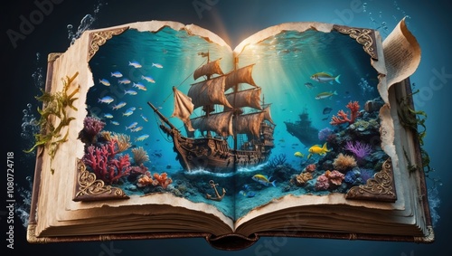 Enchanted Underwater Scene with a Sailing Ship