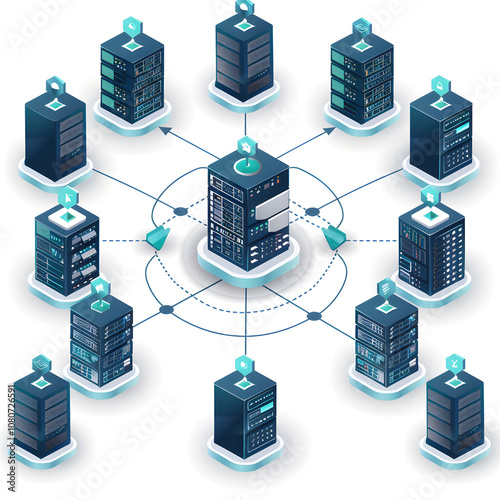 Schematic Illustration of Nginx Load Balancing and Network Traffic Distribution photo