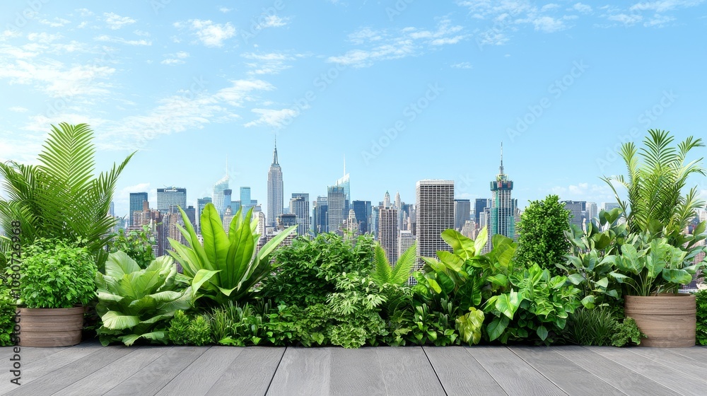 Fototapeta premium In this illustration, you will see a garden roof, a city landscape, an ecology environment, and building urban rooftop gardens 54