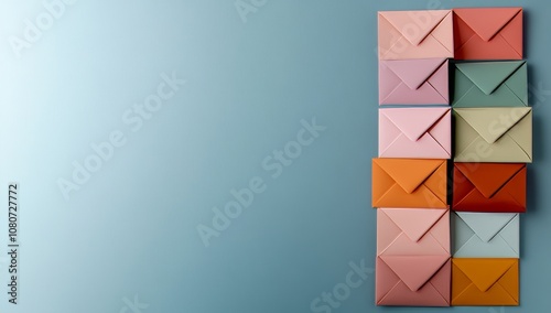 Cartoonish, cute, and lively scene of envelopes flying in the air with blurred background