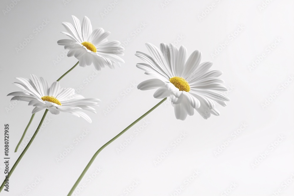 Obraz premium White Daisies on a White Background: A Minimalist Floral Still Life