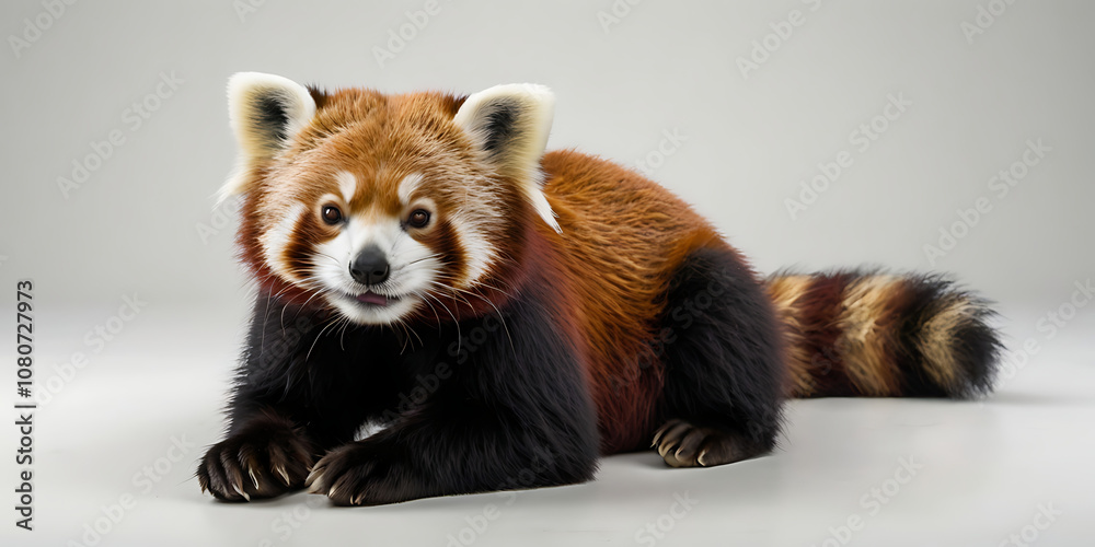Cute Red Panda Animal lying on the white background Created with geenerative AI Cute Red Panda Animal lying on the white background Created with geenerative AI