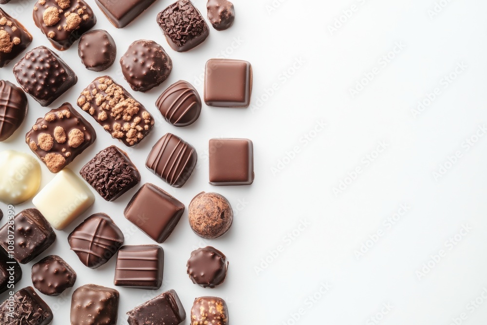 Assorted Chocolate Confections on a Bright White Background Perfect for Indulgence and Dessert Themes in Food Photography and Lifestyle Imagery Assorted Chocolate Confections on a Bright White Background Perfect for Indulgence and Dessert Themes in Food Photography and Lifestyle Imagery