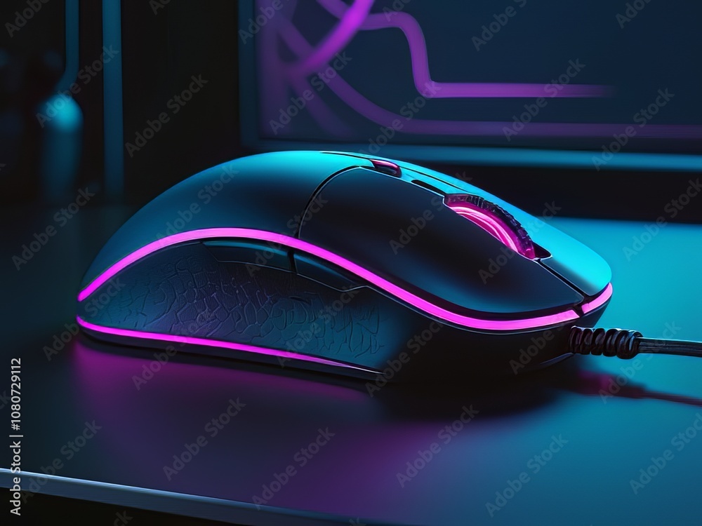 Red gaming mouse on stone texture table Red gaming mouse on stone texture table