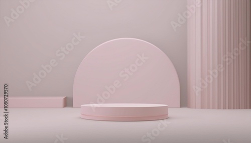 light pink podium 3D render of a room, advertising display with blank backdrop