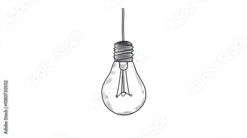 Elegant Line Art of a Hanging Lightbulb: A Timeless Design