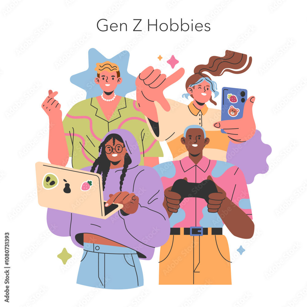 Gen Z Hobbies. Flat Vector Illustration
