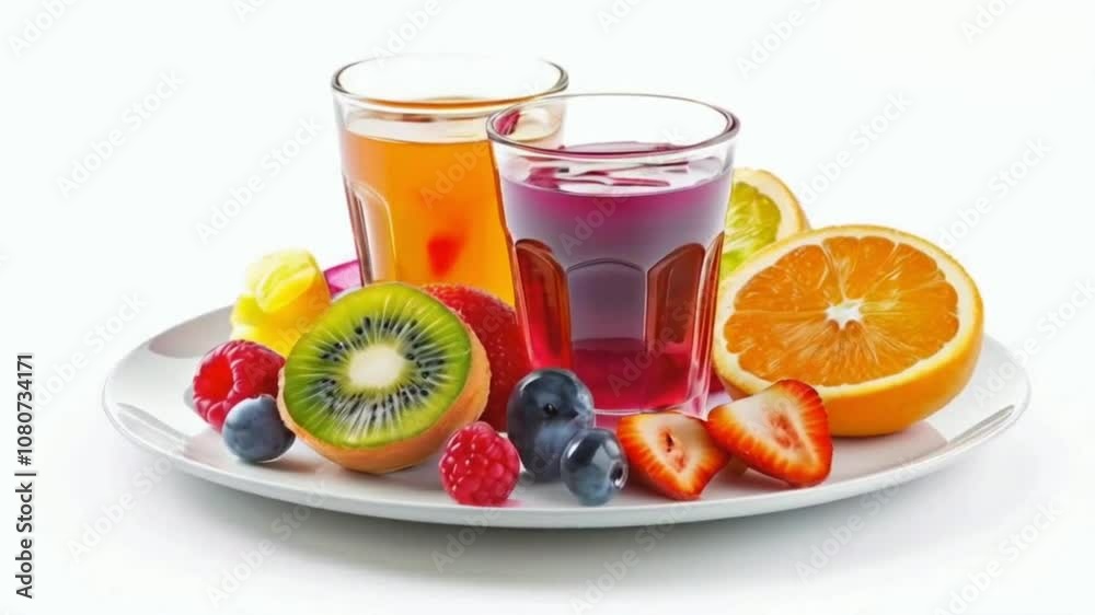 Rotate Plate with Fruit juices on white background. French pastry High quality HD 4K Video Clip Rotate Plate with Fruit juices on white background. French pastry High quality HD 4K Video Clip