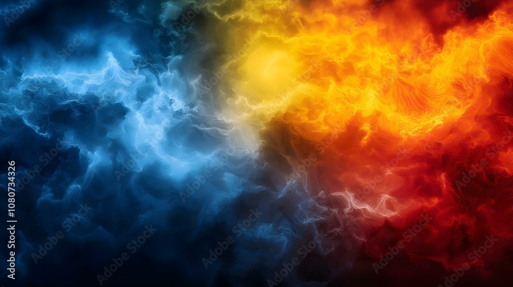 Dynamic clash of blue and red abstract smoke with glowing highlights. Dynamic clash of blue and red abstract smoke with glowing highlights.