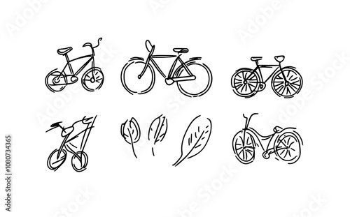 This black and white illustration depicts a bike in a doodle style.