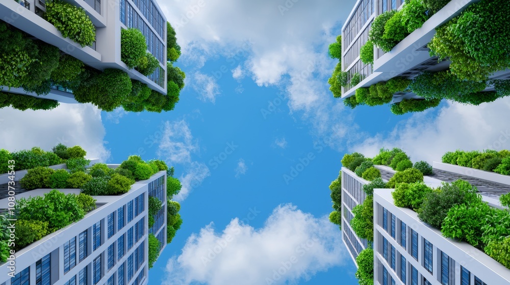 Farming skyscrapers in an urban setting, representing sustainable agriculture. Farming skyscrapers in an urban setting, representing sustainable agriculture.