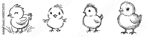 A chick hand-drawn in monochrome in modern style