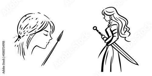 Vintage line drawing or engraving illustration of Joan of Arc famous as French Heroine during the Lancastrian phase of the Hundred Years War