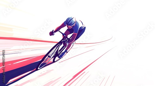 a 2D cartoon illustration of a cyclist racing on a track, competitive and fast, white background--ar 16:9