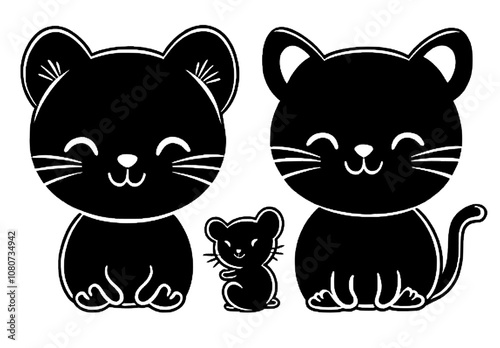 The Rat and the Cat are occupied with very important meetings. Modern art illustrations.
