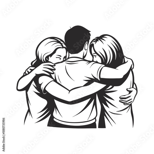 Hugging People Silhouettes vector illustration