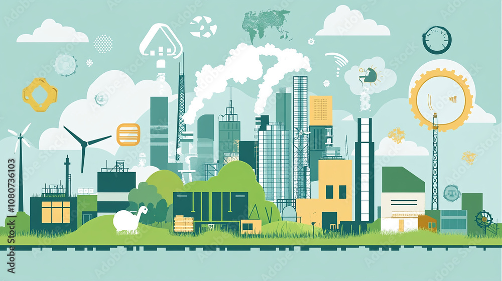 Obraz premium Industries are implementing energy-efficient practices to reduce waste and promote responsible production.