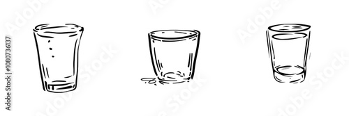 Continuity drawing of a shot glass. This is a simplistic drawing of a tableware item for a drink or liquid.