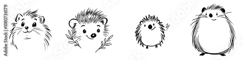 Hand drawn outline of a hedgehog illustration