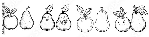 Line icon of an apple and pear with a leaf. Innovative design for web and app. EPS.