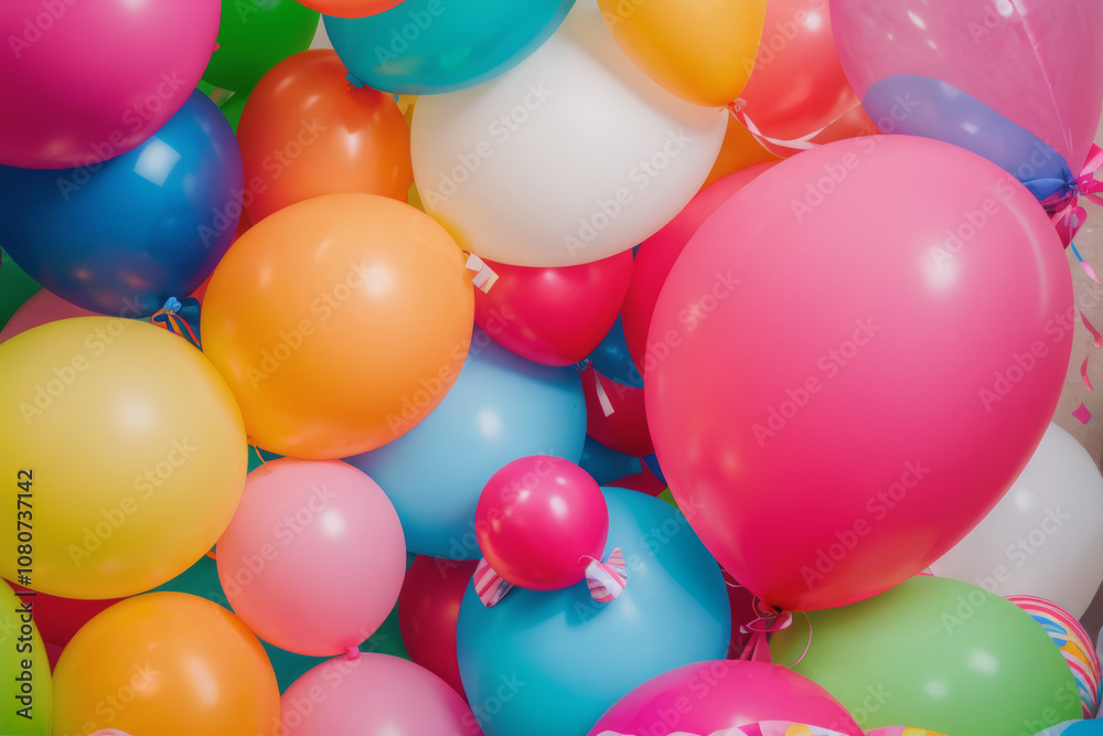 Colorful balloons and wrapped gifts Colorful balloons and wrapped gifts