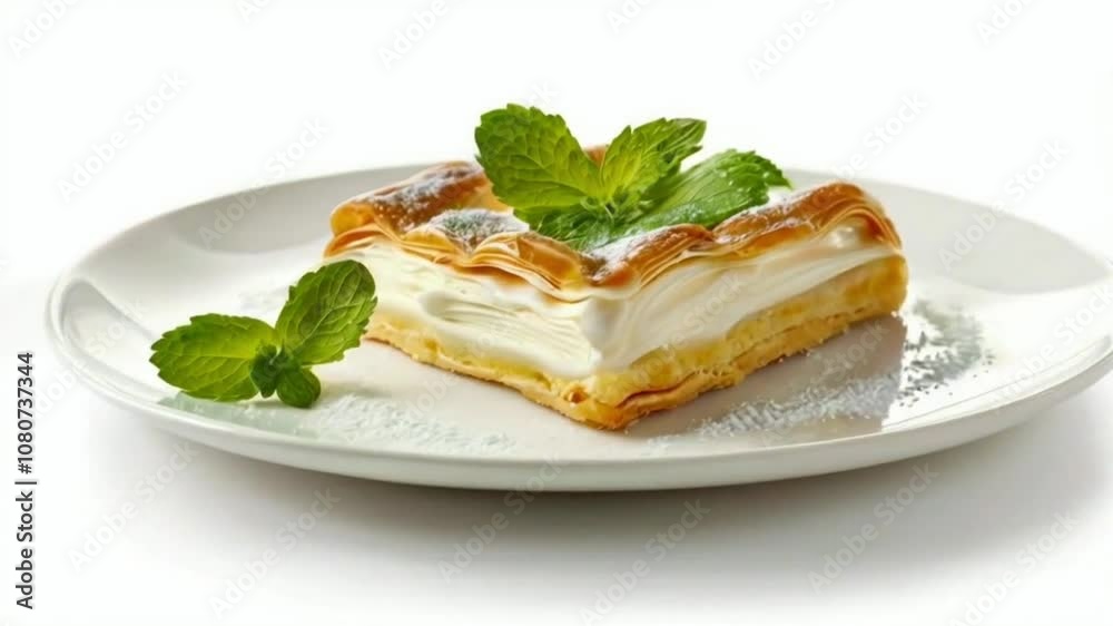 Rotate Plate with Stevia on white background. French pastry High quality HD 4K Video Clip Rotate Plate with Stevia on white background. French pastry High quality HD 4K Video Clip