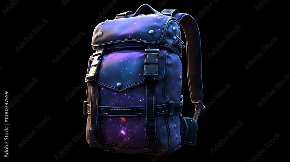 Fototapeta premium Galaxy-patterned backpack, perfect for outdoor adventures and stylish travel.