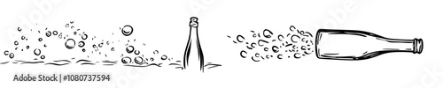 An illustration of a continuous line of champagne bottle.