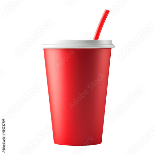 Red paper cup with a drinking straw on a transparent background. isolated background.