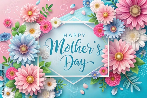 a pink background with flowers and a frame that says happy mothers day