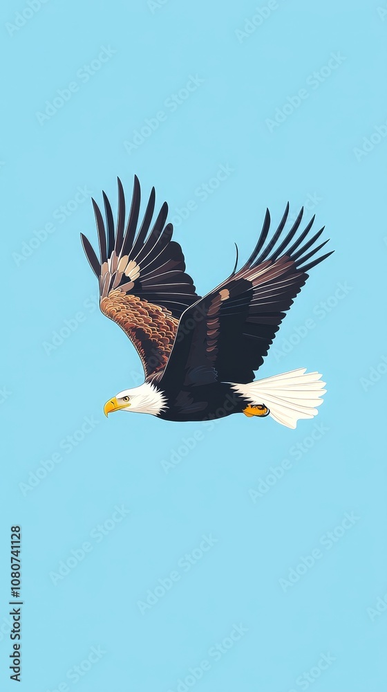 Majestic Bald Eagle Soaring in Clear Sky Majestic Bald Eagle Soaring in Clear Sky