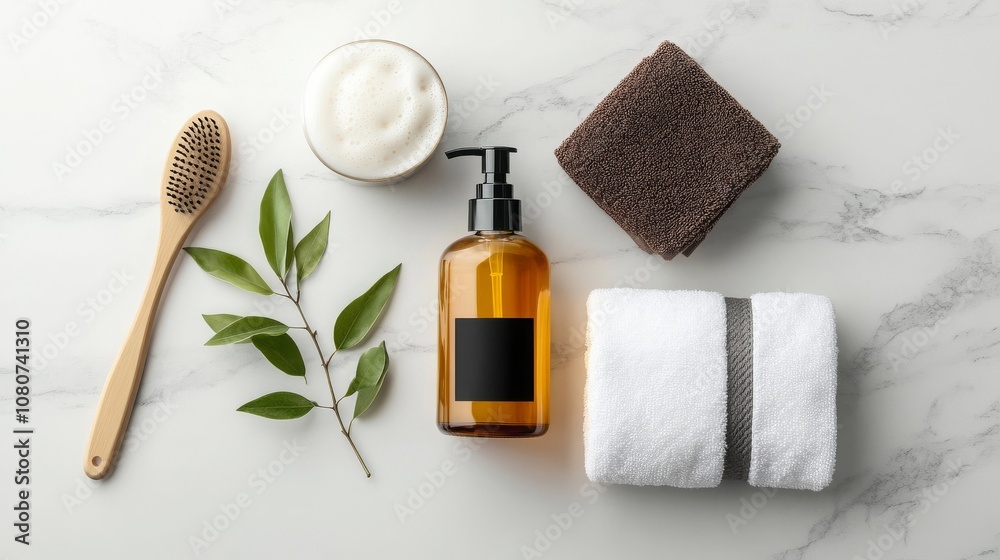 Spa Day Essentials Flat Lay of Face Wash Brush Towels Spa Day Essentials Flat Lay of Face Wash Brush Towels