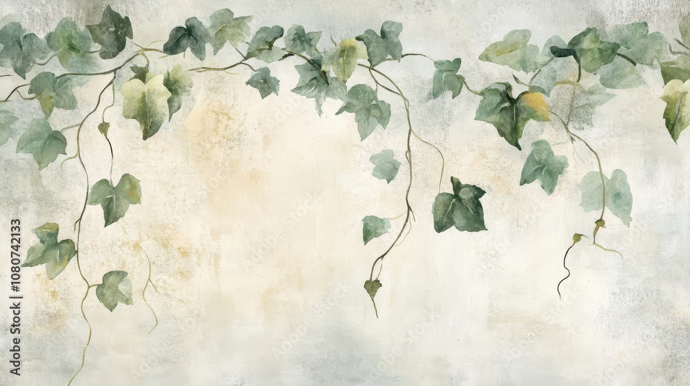 Delicate ivy trailing across a cracked paint background wallpaper Delicate ivy trailing across a cracked paint background wallpaper