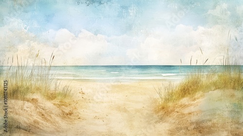 Fototapeta Naklejka Na Ścianę i Meble -  Nostalgic beach scene with worn edges for wallpaper design