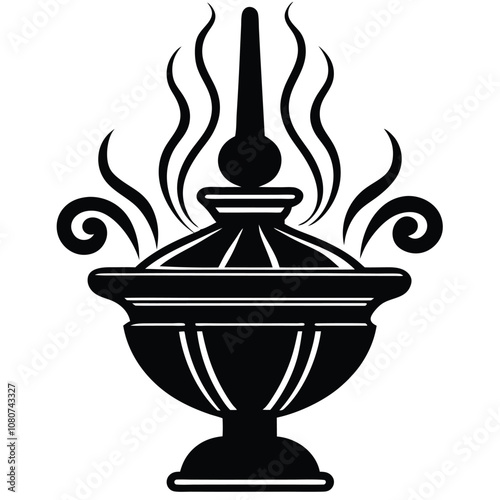 Incense Burner silhouette vector illustration on White Background.