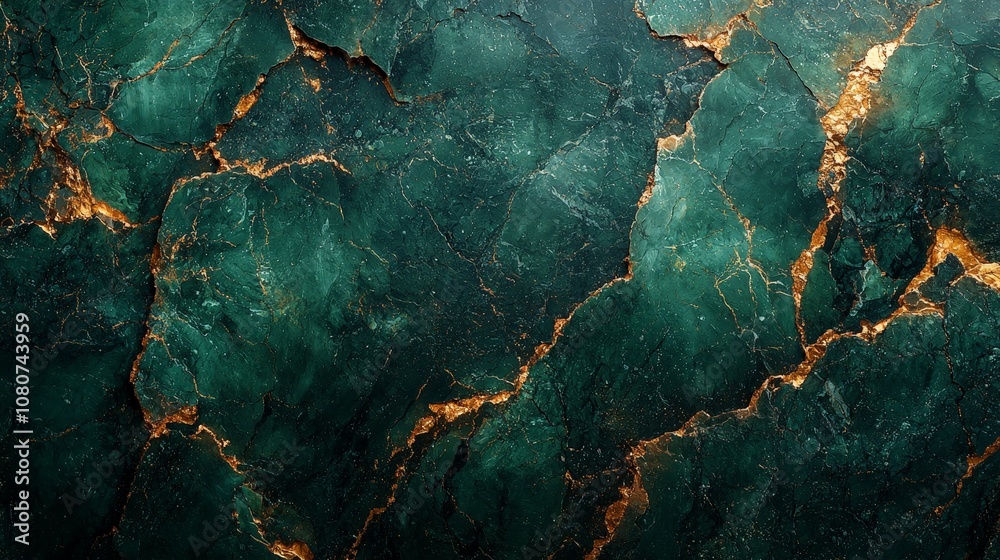 A textured dark green marble surface with golden veins, ideal for design and decor. A textured dark green marble surface with golden veins, ideal for design and decor.
