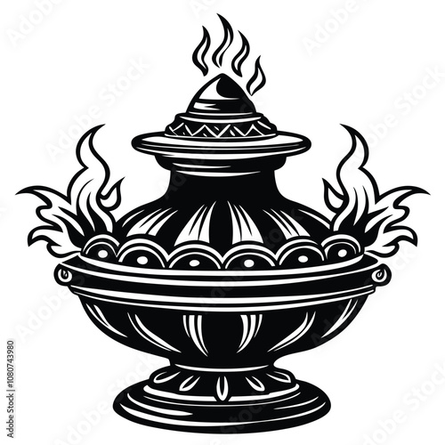 Incense Burner silhouette vector illustration on White Background.