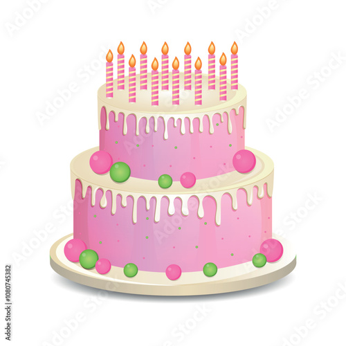 12th birthday cake isolated on transparent background.