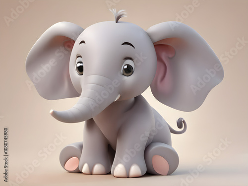 A gray elephant icon with large ears and soft tusks. Sharp skin and skin details. Looks strong and warm. photo