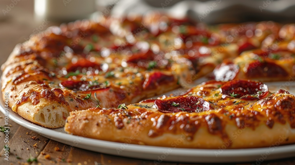 Close-up of a Pepperoni Pizza Slice on a White Plate Close-up of a Pepperoni Pizza Slice on a White Plate