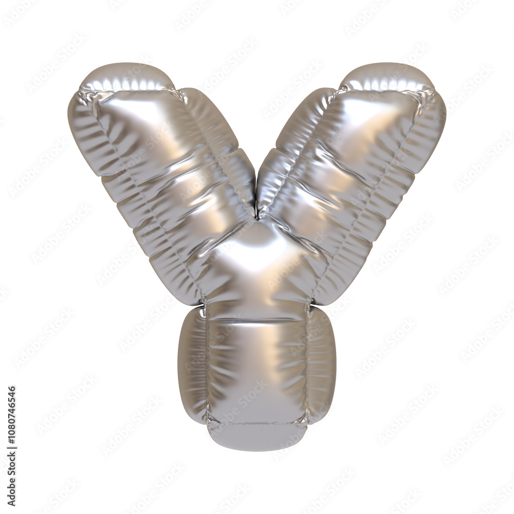 Glossy silver balloon shaped like the letter Y, ideal for party decorations, events, or metallic-themed celebrations and displays. 3D render illustration Glossy silver balloon shaped like the letter Y, ideal for party decorations, events, or metallic-themed celebrations and displays. 3D render illustration