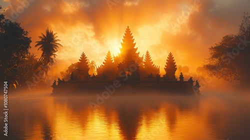 Discover the majestic balinese temple as sunrise rays illuminate its beauty