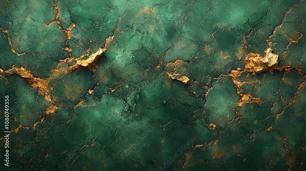 A textured green and gold abstract background with cracks, ideal for design use. A textured green and gold abstract background with cracks, ideal for design use.