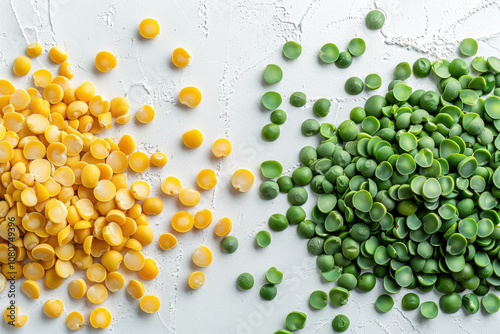 Close-Up of Colorful Split Peas on Textured White Background for Culinary and Health Concepts
