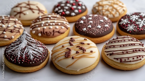 Delicious Festive Cookies Decorated with Chocolate and Sprinkles