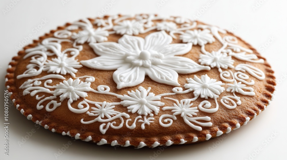 Decorative Gingerbread Cookie with Intricate White Icing Designs Decorative Gingerbread Cookie with Intricate White Icing Designs