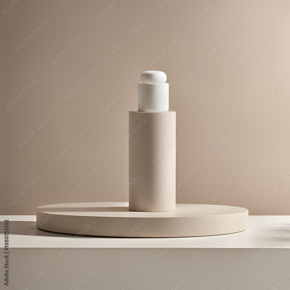 Minimalist Beige Bottle on a Podium for Product Presentation
