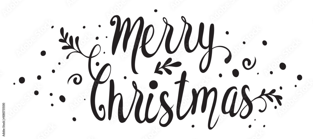 Fototapeta premium Merry Christmas text handwritten lettering. Vector illustration.